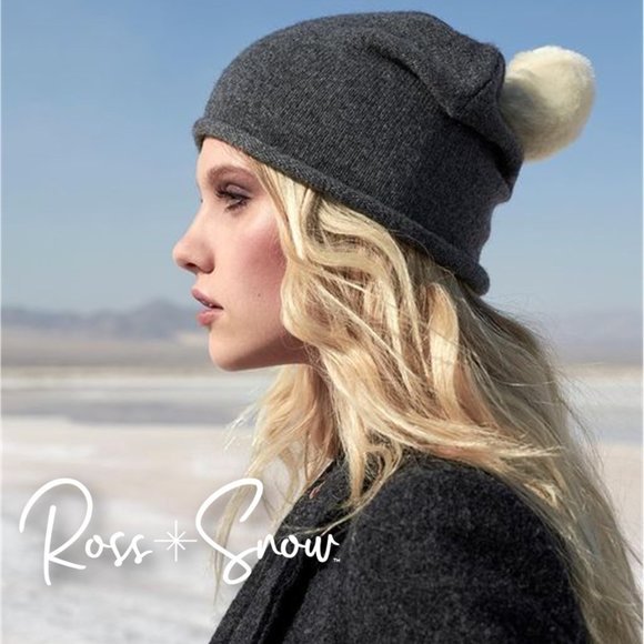 𝐑𝐎𝐒𝐒 ✳ 𝐒𝐍𝐎𝐖 100% Cashmere Palla de Neve Grey Pom-Pom Beanie Cap - NEW!!! - Picture 3 of 11